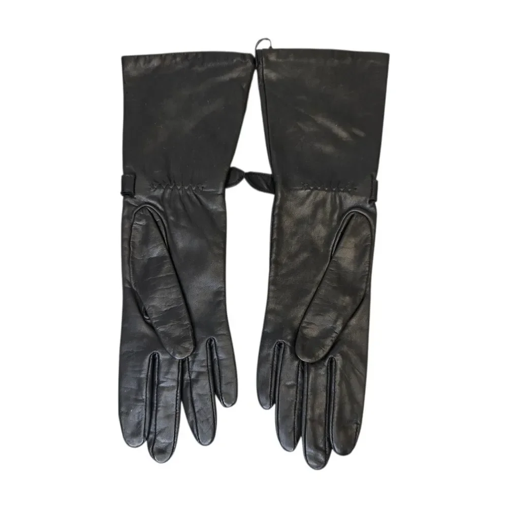 NWT Vintage Fownes Women's Size 7 Buckle Strap Long Black Genuine Leather Gloves